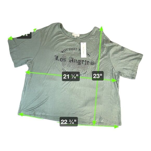 Womens Los Angeles Tee L Green Tshirt Dreaming Rhinestone City Of Angels NEW - Picture 6 of 7